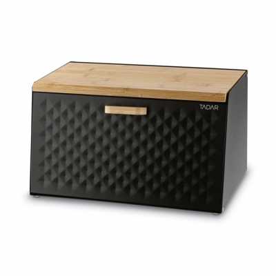 Chlebník kovový s bambusovým vekom čierny Geometric Obrázok pre Chlebník kovový s bambusovým vekom čierny Geometric