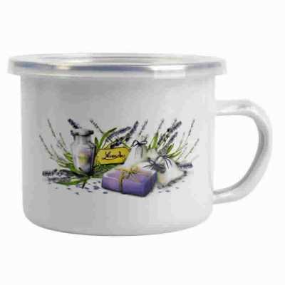 Obrázok pre Smaltovaný hrnček s pokrievkou  0,5L 10cm  Levanduľa