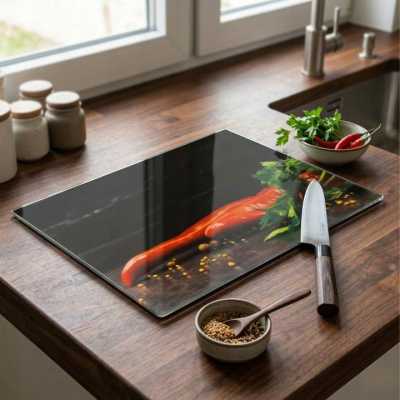 Obrázok pre Sklenená krájacia doska 20 x 30 cm – červená paprika chili
