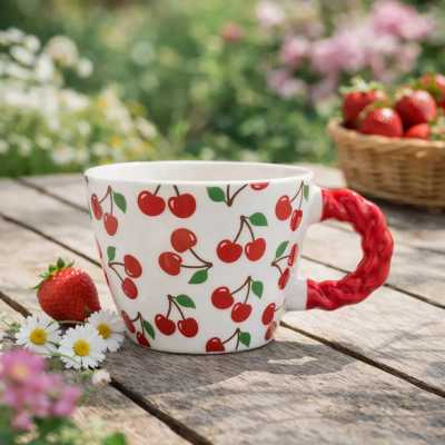 Obrázok pre Hrnček porcelánový Čerešne 300 ml s ozdobným uškom